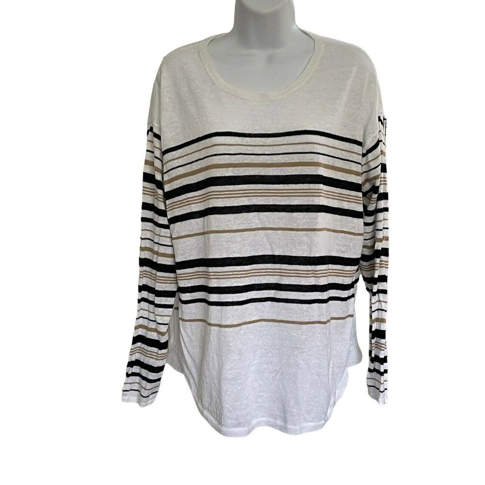 𝅺j. Jill Stripe Pullover Sweater XL Linen Blend Stripe Lightweight 3/4 Sleeves